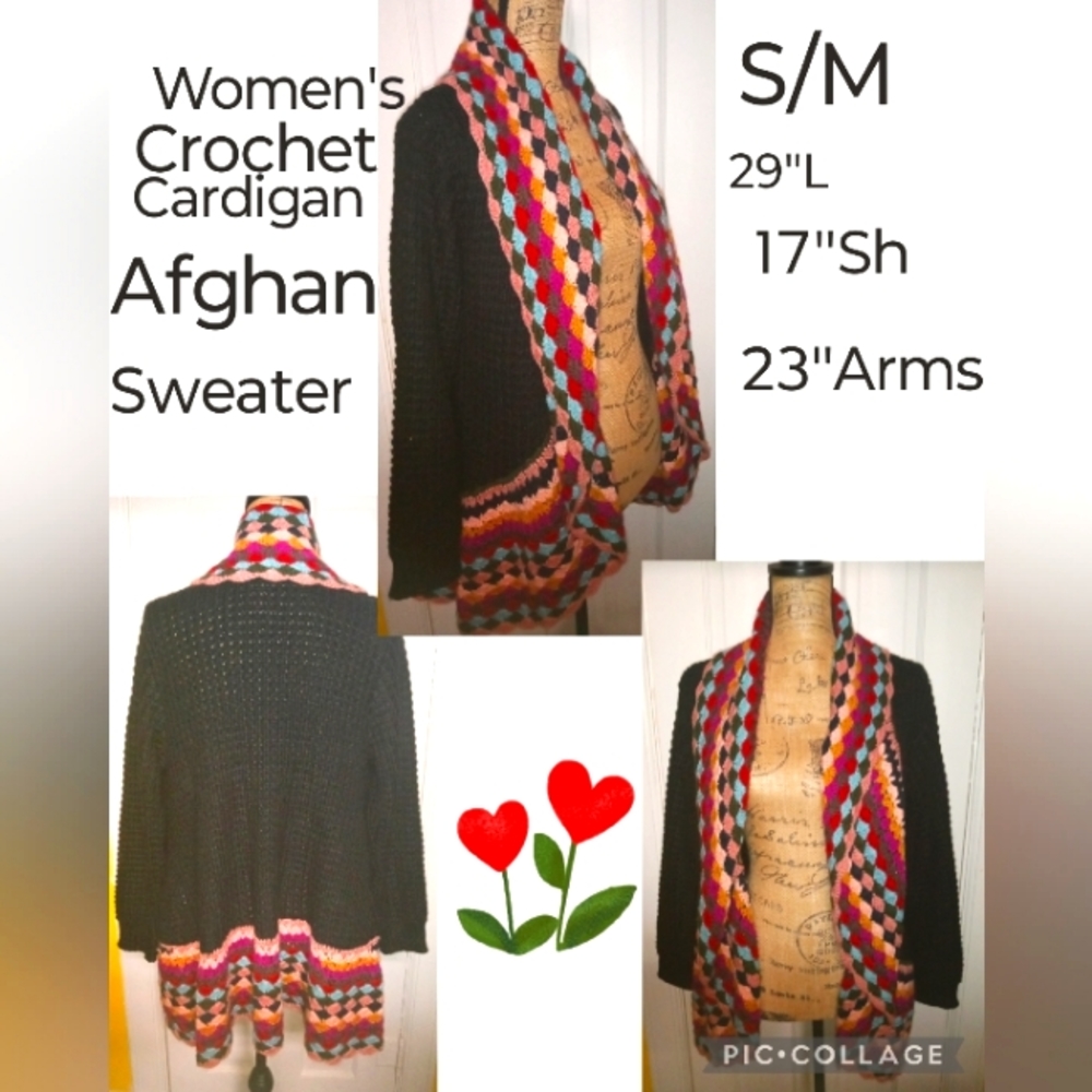 Women's Afghan Crochet Cardigan Sweater Size S/M